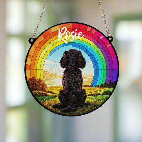 Cocker Spaniel Black Rainbow Bridge Personalised Stained Glass Effect Suncatcher